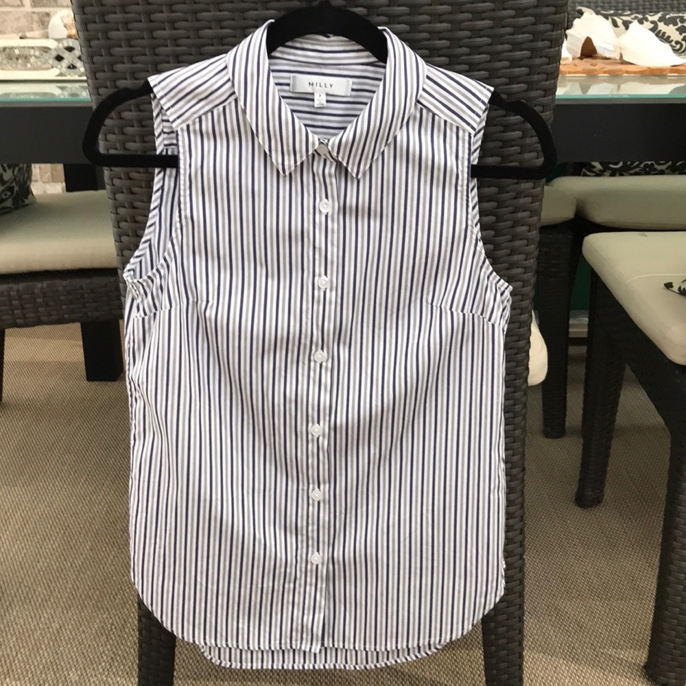 Milly sleeveless striped button down top